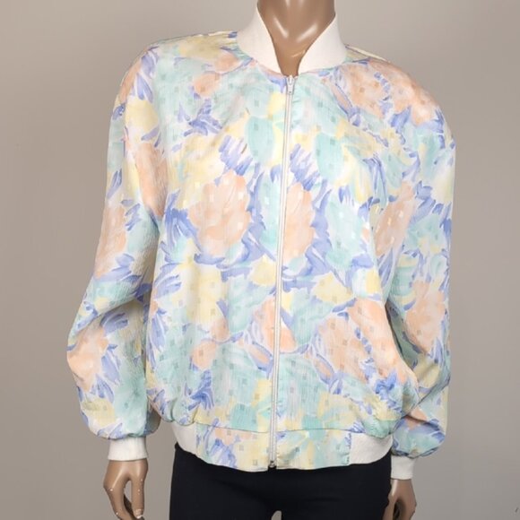 Vintage 90s Alia Floral Bomber Jacket Spring Windbreaker Lightweight Abstract - Picture 12 of 15